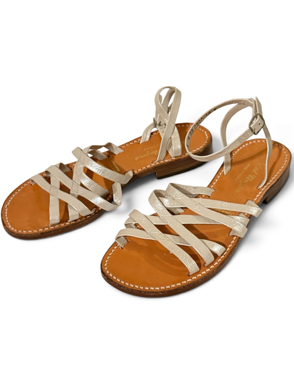 Robert Clergie Leather Strappy Metallic Cream Sandals with Ankle Strap Size 6.5